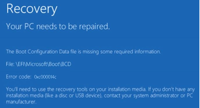 Win10電腦藍屏重啟也無法進入系統提示0xc000014c錯誤代碼怎么解決？