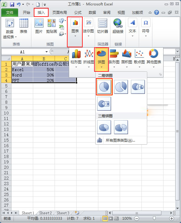 使用Excel2010如何制作簡單扇形統(tǒng)計圖？