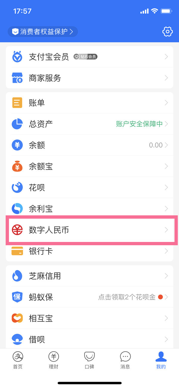 支付寶的數(shù)字人民幣在哪里