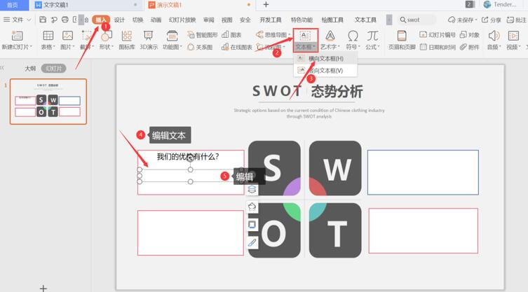 PPT中怎么制作SWOT？