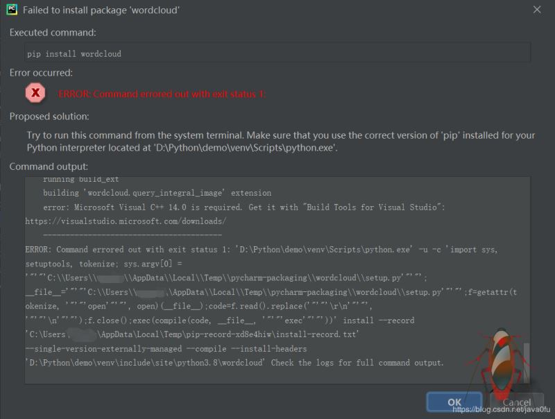 Pycharm中安裝wordcloud等庫(kù)失敗問題及終端通過pip安裝的Python庫(kù)如何添加到Pycharm解釋器中(推薦)