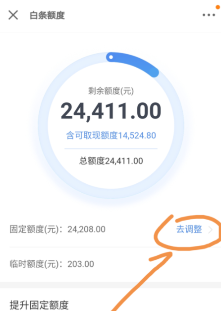 京東金融APP調(diào)整白條固定額度操作過程
