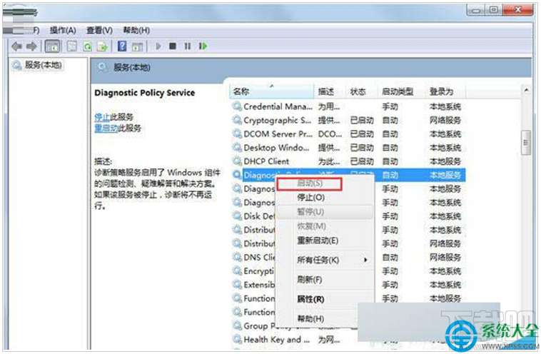 Win7提示診斷策略服務未運行無法診斷檢查網絡怎么辦？