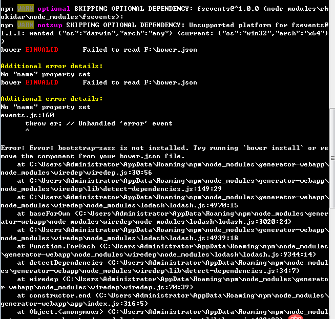 node.js - yo webapp構(gòu)建項(xiàng)目時(shí)報(bào)錯(cuò)了，如圖