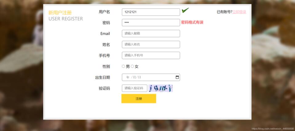 JS、CSS和HTML實現(xiàn)注冊頁面