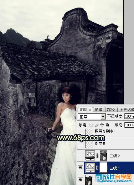 PS給在古建筑拍的婚紗照調(diào)出高對比霞光色
