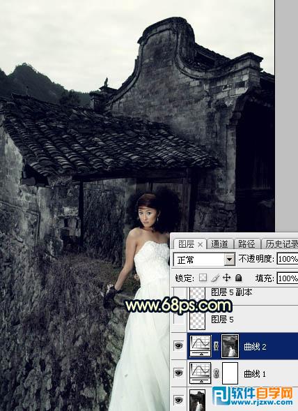 PS給在古建筑拍的婚紗照調(diào)出高對比霞光色